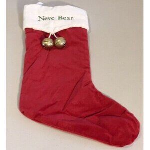 Pottery Barn Neve Bear Christmas Holiday Stocking Brass Bells Xmas